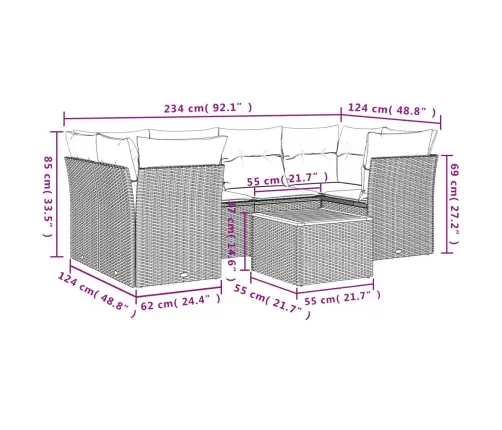 7-Daļīgs Dārza Dīvāna Komplekts Ar Matračiem,Pe Rotangpalma Vidaxl