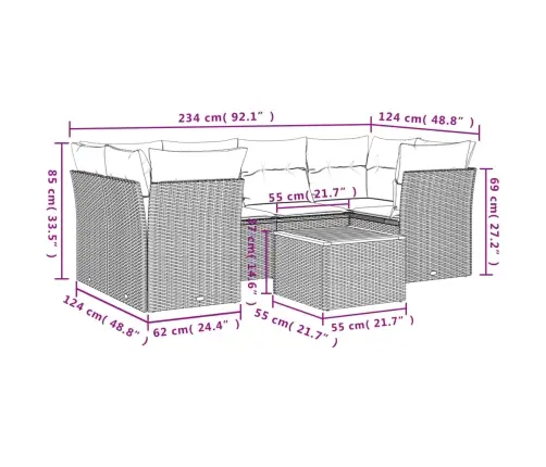 7-Daļīgs Dārza Dīvāna Komplekts, Matrači, Pelēka Pe Rotangpalma Vidaxl