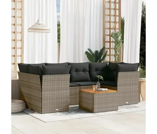 7-Daļīgs Dārza Dīvāna Komplekts, Matrači, Pelēka Pe Rotangpalma Vidaxl