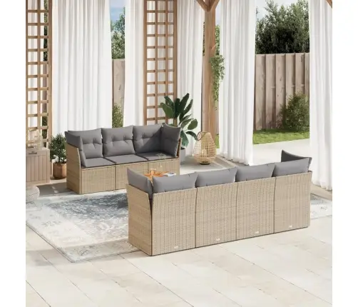 8-Daļīgs Dārza Dīvāna Komplekts, Matrači, Bēša Pe Rotangpalma Vidaxl