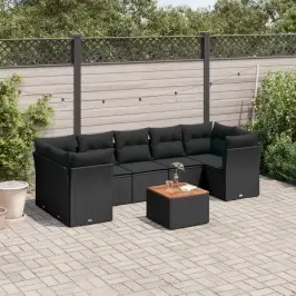 8-Daļīgs Dārza Dīvāna Komplekts, Matrači, Melna Pe Rotangpalma Vidaxl