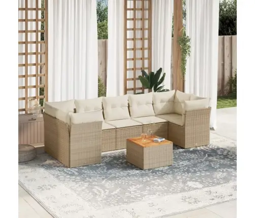 8-Daļīgs Dārza Dīvāna Komplekts, Matrači, Bēša Pe Rotangpalma Vidaxl