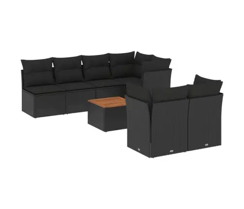 Sofos Komplektas Su Pagalvėlėmis, 8 Dalių, Juodas, Poliratanas