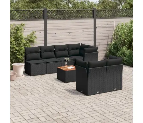 Sofos Komplektas Su Pagalvėlėmis, 8 Dalių, Juodas, Poliratanas