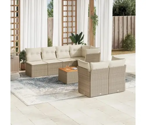 8-Daļīgs Dārza Dīvāna Komplekts, Matrači, Bēša Pe Rotangpalma Vidaxl