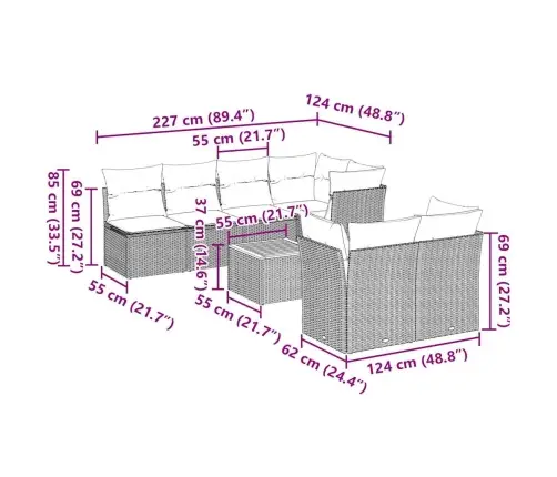 8-Daļīgs Dārza Dīvāna Komplekts Ar Matračiem Pelēka Rotangpalma Vidaxl