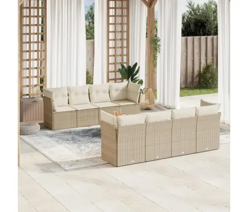 9-Daļīgs Dārza Dīvānu Komplekts, Matrači, Bēša Pe Rotangpalma Vidaxl