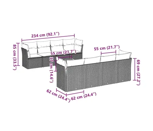 9-Osaline Aiadiivani Komplekt Patjadega, Hall, Polürotang