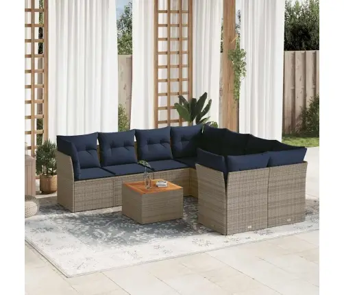 9-Daļīgs Dārza Dīvāna Komplekts Ar Matračiem Pelēka Rotangpalma Vidaxl