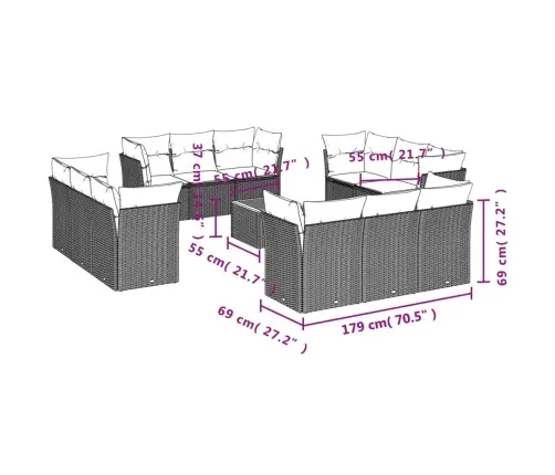 Sofos Komplektas Su Pagalvėlėmis, 13 Dalių, Juodas, Poliratanas