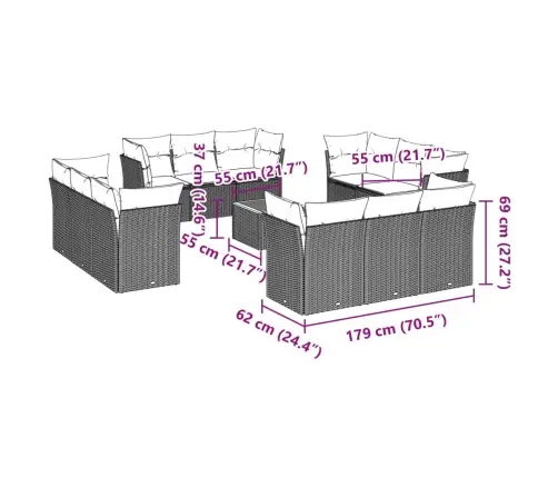 13-Daļīgs Dārza Dīvāna Komplekts Ar Matračiem,Pe Rotangpalma Vidaxl
