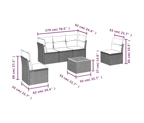 Sofos Komplektas Su Pagalvėlėmis, 6 Dalių, Pilkas, Poliratanas