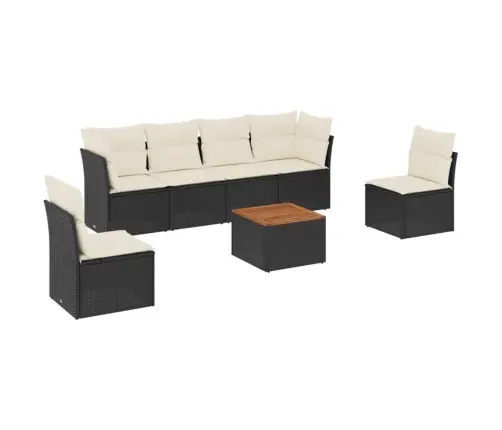 7-Daļīgs Dārza Dīvāna Komplekts Ar Matračiem, Melna Pe Vidaxl