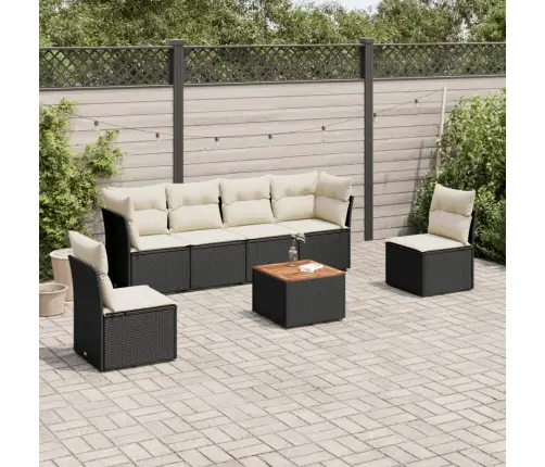 7-Daļīgs Dārza Dīvāna Komplekts Ar Matračiem, Melna Pe Vidaxl