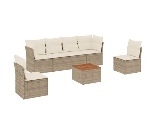 7-Daļīgs Dārza Dīvāna Komplekts, Matrači, Bēša Pe Rotangpalma Vidaxl