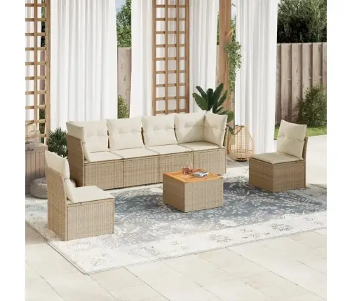 7-Daļīgs Dārza Dīvāna Komplekts, Matrači, Bēša Pe Rotangpalma Vidaxl