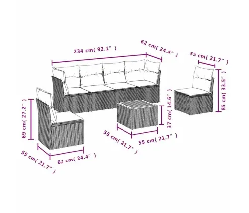 7-Daļīgs Dārza Dīvāna Komplekts Ar Matračiem Pelēka Rotangpalma Vidaxl