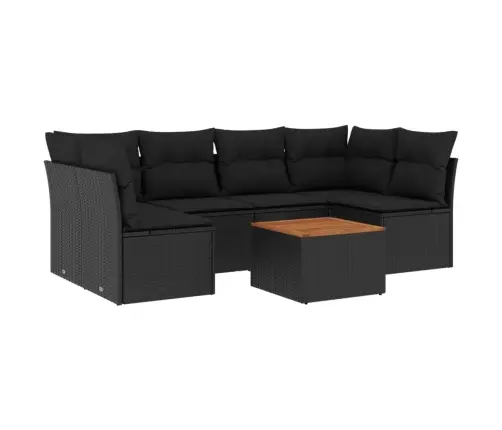 7-Daļīgs Dārza Dīvāna Komplekts Ar Matračiem, Melna Pe Vidaxl