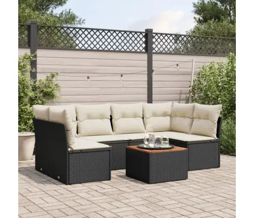 7-Daļīgs Dārza Dīvāna Komplekts Ar Matračiem, Melna Pe Vidaxl