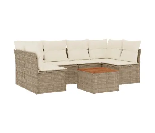 Sofos Komplektas Su Pagalvėlėmis, 7 Dalių, Smėlio, Poliratanas