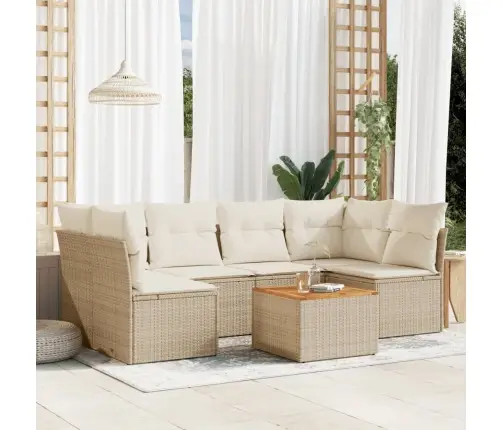 Sofos Komplektas Su Pagalvėlėmis, 7 Dalių, Smėlio, Poliratanas