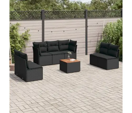 Sofos Komplektas Su Pagalvėlėmis, 8 Dalių, Juodas, Poliratanas