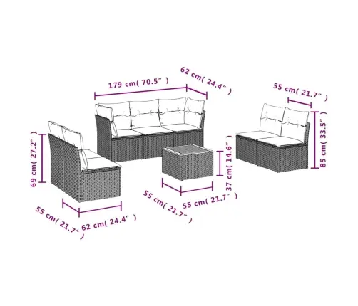 Sofos Komplektas Su Pagalvėlėmis, 8 Dalių, Pilkas, Poliratanas