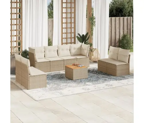 9-Daļīgs Dārza Dīvānu Komplekts, Matrači, Bēša Pe Rotangpalma Vidaxl