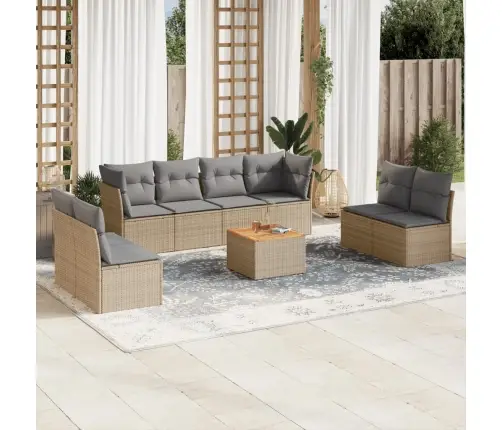 9-Daļīgs Dārza Dīvāna Komplekts, Matrači, Bēša Pe Rotangpalma Vidaxl