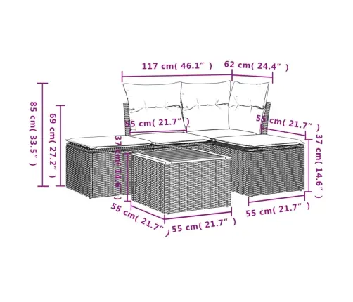 5-Daļīgs Dārza Dīvāna Komplekts Ar Matračiem, Pe Rotangpalma Vidaxl