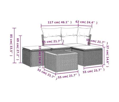 Sofos Komplektas Su Pagalvėlėmis, 5 Dalių, Pilkas, Poliratanas