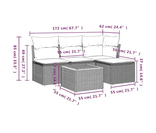 5-Daļīgs Dārza Dīvāna Komplekts Ar Matračiem, Pe Rotangpalma Vidaxl