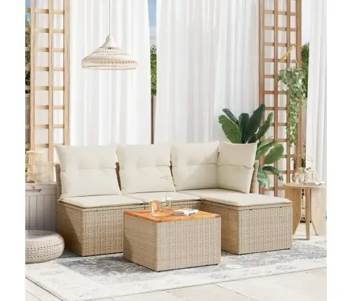 5-Daļīgs Dārza Dīvāna Komplekts, Matrači, Bēša Pe Rotangpalma Vidaxl