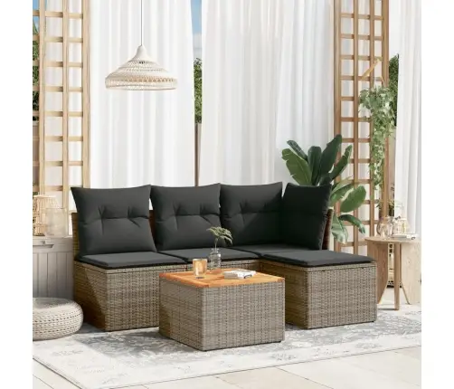 5-Daļīgs Dārza Dīvāna Komplekts Ar Matračiem, Pelēks Pe Pinums Vidaxl