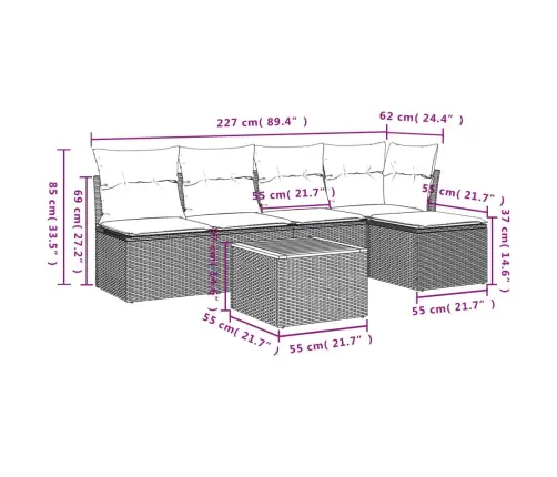 6-Daļīgs Dārza Dīvāna Komplekts, Matrači, Melna Pe Rotanpalma Vidaxl