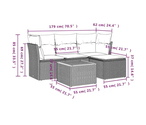 5-Osaline Aiadiivani Komplekt Patjadega, Beež, Polürotang
