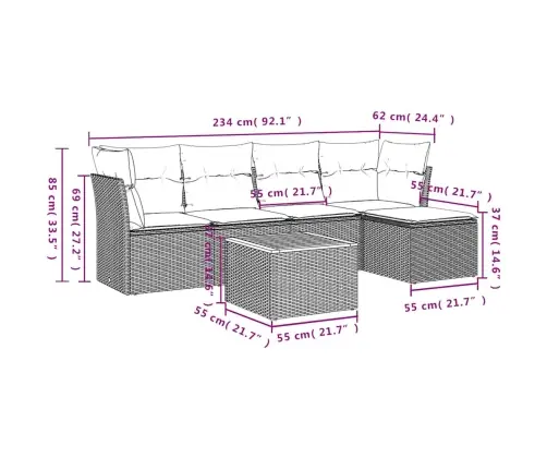6-Daļīgs Dārza Dīvāna Komplekts, Matrači, Melna Pe Rotanpalma Vidaxl