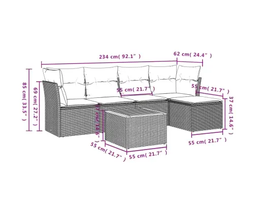 6-Daļīgs Dārza Dīvāna Komplekts Ar Matračiem, Pelēks Pe Pinums Vidaxl