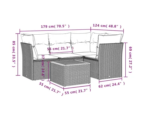 5-Daļīgs Dārza Dīvāna Komplekts Ar Matračiem, Melna Rotangpalma Vidaxl