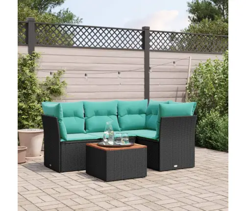 5-Daļīgs Dārza Dīvāna Komplekts Ar Matračiem, Melna Rotangpalma Vidaxl