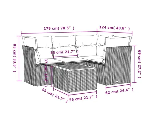 5-Osaline Aiamööblikomplekt Istmepatjadega, Polürotang, Hall