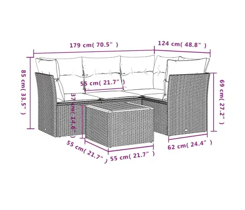 5-Daļīgs Dārza Dīvāna Komplekts Ar Matračiem Pelēka Rotangpalma Vidaxl
