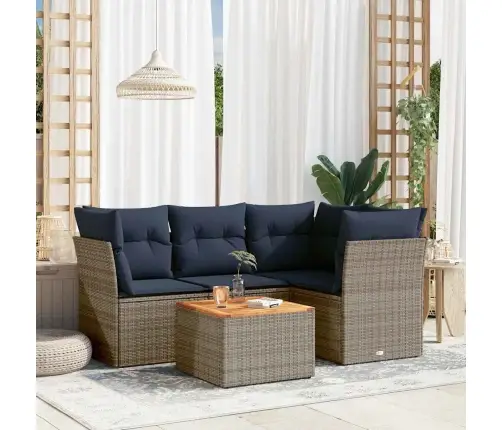 5-Daļīgs Dārza Dīvāna Komplekts Ar Matračiem Pelēka Rotangpalma Vidaxl