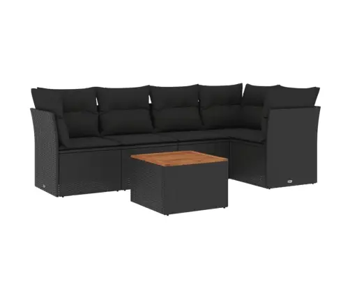 Sofos Komplektas Su Pagalvėlėmis, 6 Dalių, Juodas, Poliratanas