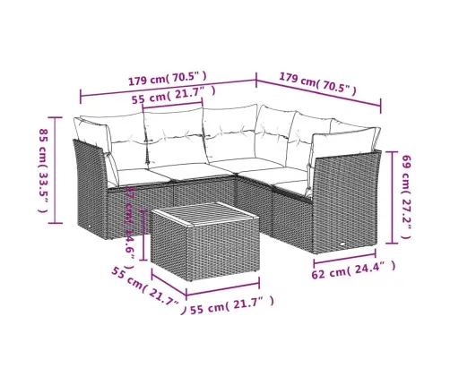 Sofos Komplektas Su Pagalvėlėmis, 6 Dalių, Juodas, Poliratanas