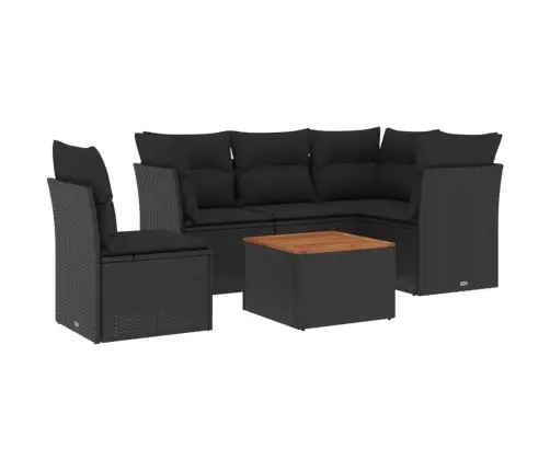 6-Daļīgs Dārza Dīvāna Komplekts, Matrači, Melna Pe Rotanpalma Vidaxl