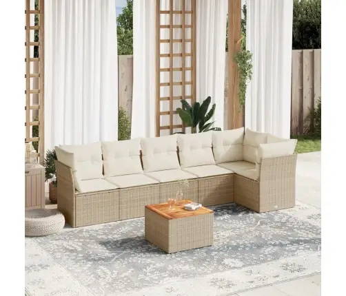 Sofos Komplektas Su Pagalvėlėmis, 7 Dalių, Smėlio, Poliratanas