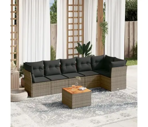 Sofos Komplektas Su Pagalvėlėmis, 7 Dalių, Pilkas, Poliratanas