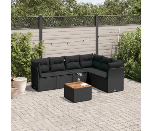 7-Daļīgs Dārza Dīvāna Komplekts Ar Matračiem, Melna Pe Vidaxl