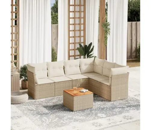 Sofos Komplektas Su Pagalvėlėmis, 7 Dalių, Smėlio, Poliratanas